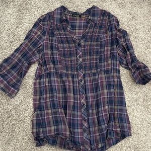 Purple plaid button up